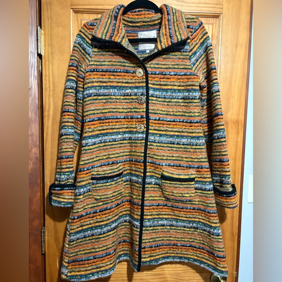 Avoca (Ireland) Funnell Neck Knee Length Wool Coat/Cardigan - size 4 - Picture 1 of 12